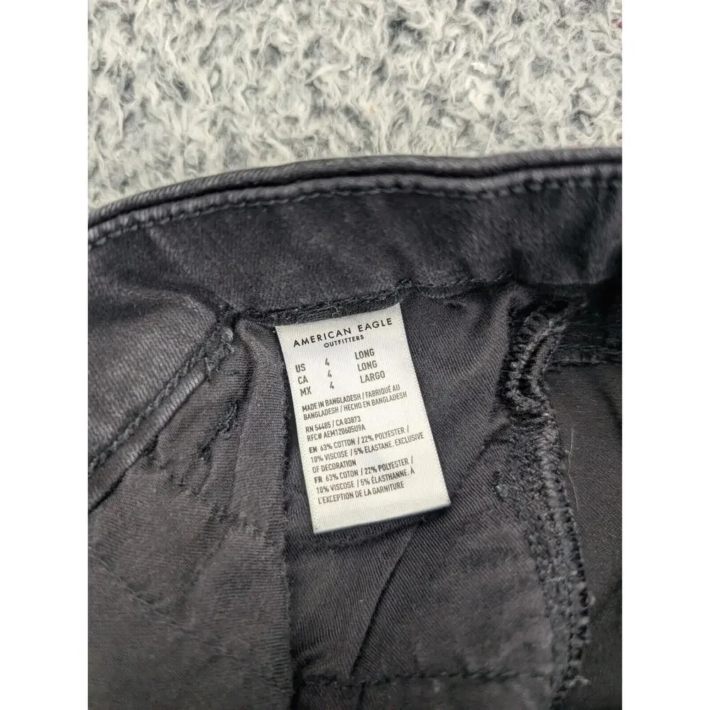 American Eagle Jeans Women 4 Black Distressed Denim Curvy Super Hi Rise Jegging - Picture 6 of 11